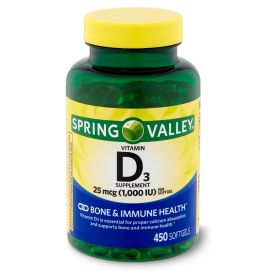 Spring Valley Vitamin D3 Softgels;  25mcg;  1,000 IU;  450 Count