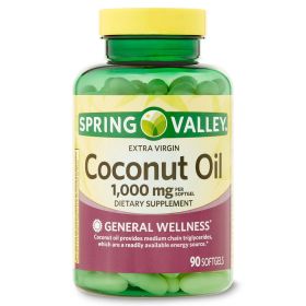Spring Valley Extra Virgin Coconut Oil Dietary Supplement Softgel;  1,000 mg;  90 Count
