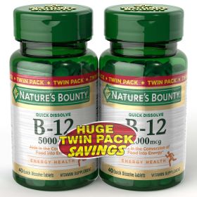 Nature's Bounty Vitamin B12 Supplement;  5,000 mcg;  40 Count;  Pack of 2