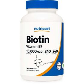 Nutricost Biotin (Vitamin B7) Supplement 10,000 mcg (10mg), 240 Capsules