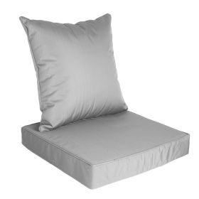 Outdoor Seat Cushion Set Waterproof Patio Furniture Cushion and Back Pillow Fade Resistant Deep Seat Set Chair Pad with Removable Cover for Chair Sofa (Option: SeatCushionSilverGrey)