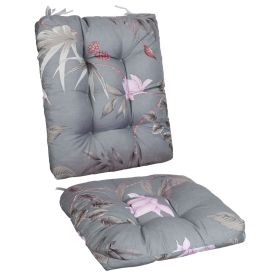 2Pcs Rocking Chair Cushion Upper And Lower Back And Seat Sets with Non-Slip Ties Polyester Fiber Filling Comfortable for Indoor Home Office Car (Option: PadGreyBeigeLeaf)