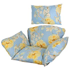 Egg Chair Cushion Hanging Basket Seat Cushion Thicken Soft Egg Swing Chair Pad Hanging Egg Chair Cushion with Headrest (Option: PadBlueYellowLeaf)