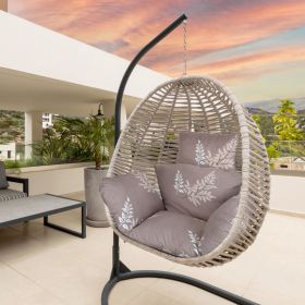 Egg Chair Cushion Hanging Basket Seat Cushion Thicken Soft Egg Swing Chair Pad Hanging Egg Chair Cushion with Headrest (Option: PadCoffeeBeigeLeaf)